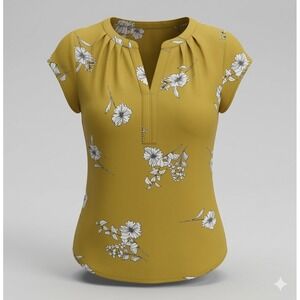 Fun 2 Fun Women's Mustard Yellow & Flower Print Top. New With Tags.‎ Size L